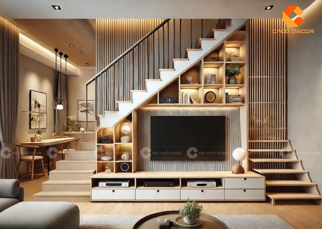 25+ Mẫu Kệ Tivi Gầm Cầu Thang Đẹp, Hiện Đại Cho Nhà Phố 19